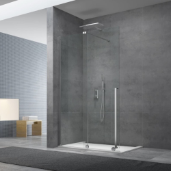 Swiss Aqua Technologies X-MOTION 120x200cm Paroi en verre coulissante Crystal Glass® 8 mm anticalcaire, avec bras et profilés chrome brillant (SATBWIXM1