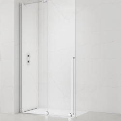 X-MOTION 140x200cm Paroi en verre coulissante Crystal Glass® 8 mm anticalcaire, bras, profilés, chrome brillant (SATBWIXM140)