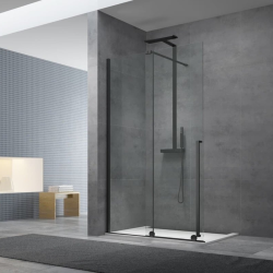 Swiss Aqua Technologies X-MOTION 120x200cm Paroi en verre coulissante Crystal Glass® 8 mm anticalcaire, avec bras et profilés Noir mat (SATBWIXM120C)