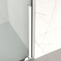 X-MOTION 140x200cm Paroi en verre coulissante Crystal Glass® 8 mm anticalcaire, avec bras et profilés Blanc (SATBWIXM140B)