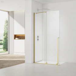 X-MOTION 110x200cm Paroi en verre coulissante Crystal Glass® 8 mm anticalcaire, avec bras et profilés Or brillant (SATBWIXM110Z)
