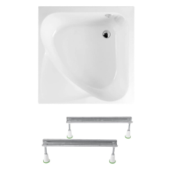 Carmen 90x90 cm baignoire d'angle gain de place 95 L en acrylique, avec pieds, orientation droite, blanc (29611-SET)