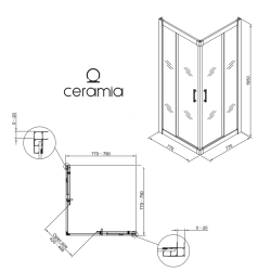 CASCADA Porte de douche 80x80x195cm coulissante anticalcaire avec profilés Noir mat (CERAHC8080B)