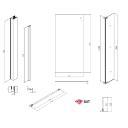 Walk-in 100x200cm Paroi et retour pivotant en verre Crystal Glass® 8 mm anticalcaire , avec bras et profilés chrome brillant