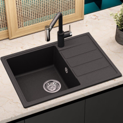 Swiss Aqua Technologies 62x44 cm évier avec égouttoir réversible en Granite, à encastrer, noir (SATSINKGE2B)