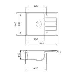 Swiss Aqua Technologies 62x44 cm évier avec égouttoir réversible en Granite, à encastrer, blanc (SATSINKGE2W)