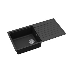 100x50 cm évier avec égouttoir réversible en Granite, à encastrer, noir (SATSINKGQK103B)
