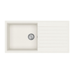  100x50 cm évier avec égouttoir réversible en Granite, à encastrer, blanc (SATSINKGQK103W)