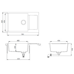 78x50 cm évier avec égouttoir réversible en Granite, à encastrer, blanc (SATSINKGQT105W)