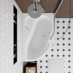 Siko 150x100 cm Fortuna Plus baignoire asymétrique en acrylique, droite + tablier + pare-baignoire + pieds, blanc (FO1500PPLUS-SETP1)