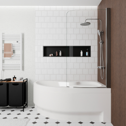 Siko 160x100 cm Fortuna Plus baignoire d'angle en acrylique, droite + tablier + pare-baignoire + pieds, blanc (FO1600PPLUS-SETP1)