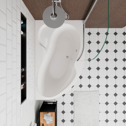 Siko 160x100 cm Fortuna Plus baignoire d'angle en acrylique, droite + tablier + pare-baignoire + pieds, blanc (FO1600PPLUS-SETP1)