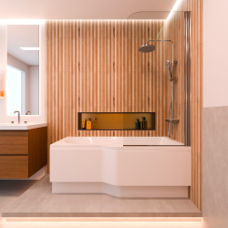 Laguna Fortuna Plus baignoire asymétrique en acrylique, 150x100 cm, gauche + tablier 150 cm + pieds, blanc (FO1500LPLUS-SET1)