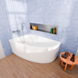 Laguna Fortuna Plus baignoire asymétrique en acrylique, 150x100 cm, gauche + tablier 150 cm + pieds, blanc (FO1500LPLUS-SET1)