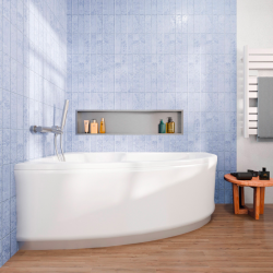 Laguna Fortuna Plus baignoire asymétrique en acrylique, 150x100 cm, gauche + tablier 150 cm + pieds, blanc (FO1500LPLUS-SET1)