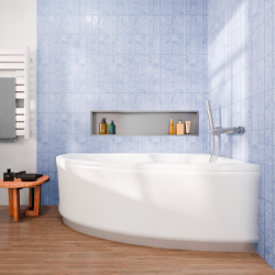 Laguna Fortuna Plus baignoire asymétrique en acrylique, 150x100 cm, gauche + tablier 150 cm + pieds, blanc (FO1500LPLUS-SET1)