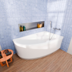 Laguna Fortuna Plus baignoire asymétrique en acrylique, 150x100 cm, gauche + tablier 150 cm + pieds, blanc (FO1500LPLUS-SET1)