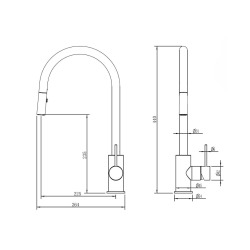 Aurum mitigeur évier à levier sur pied 44 cm avec douchette extractible 2 jets, métal brossé (SATBAUR286BGM)