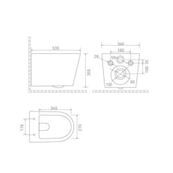 Tornado Rimless WC suspendu 53,5 cm sans bride avec abattant SoftClose, effet Tornado Flush, blanc brillant (CE142010RTORP)