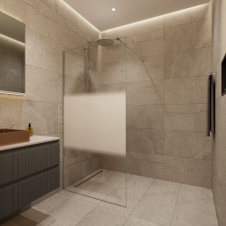 Walk-in 100x200cm, Verre semi poli Crystal Glass® 8 mm  anticalcaire, avec bras et profilés chrome brillant (SATBWI100MPPR)