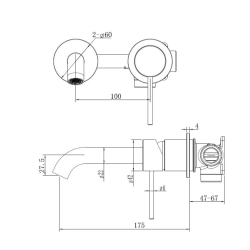  Aurum mitigeur lavabo encastré à levier avec corps d'encastrement, métal brossé (SATBAUR101BGM)