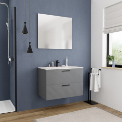 Set complet 80 cm : vasque blanc mat + meuble, gris foncé (CERAMIA-4DG80-V)