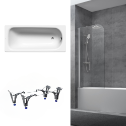 Kaldewei 180x80 cm Ensemble baignoire Saniform universelle + Pare baignoire pivotant chrome + pieds ( KW3751-SETP1)