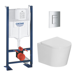 Pack WC bâti-support autoportant Rapid SL 1.13 M + WC suspendu sans bride + abattant SoftClose + plaque chrome (PROCETOR1)