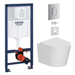 Grohe Pack WC bâti-support Rapid SL + WC suspendu sans bride + abattant SoftClose + isolation phonique + plaque chrome (ARENACETOR)