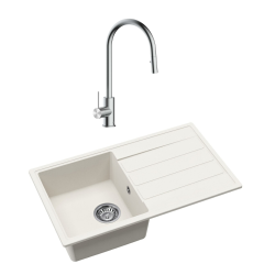 Swiss Aqua Technologies 76x44 cm évier avec égouttoir réversible en granite à en castrer + mitigeur avec douchette 2 jets, blanc (SATSINKGE3W-SET1)