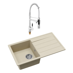 Swiss Aqua Technologies 76x44 cm évier avec égouttoir réversible en granite à encastrer + mitigeur bras pivotant 2 jets, jasmin (SATSINKGE3J-SET2)