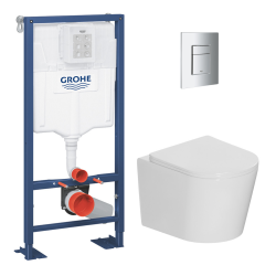 Grohe Pack WC bâti-support autoportant Solido 1.13 M + WC sans bride Ceramia + abattant SoftClose + plaque chrome (AUTOPORTANT-CETOR1)