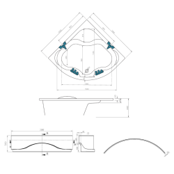 150 x 150 cm Synthia Plus baignoire d'angle + tablier + pieds, Acrylique, Gauche et Droite, Blanc (SY1500PLUS-SET1)
