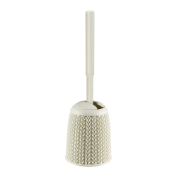 Brosse WC 14 x 14 x 43 cm en plastique avec support aspect tricot, blanc cassé (235055)