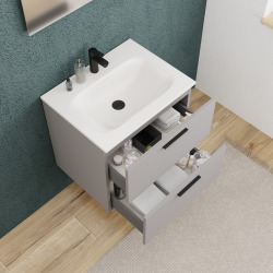 Set complet 60 cm : vasque blanc mat + meuble certifié FSC gris perle (CERAMIA-4LG60-V)