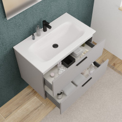 Set complet 80 cm : vasque blanc mat + meuble, gris perle (CERAMIA-4LG80-V)