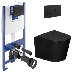 Villeroy & Boch Pack WC bâti-support sol-mur Villeroy & Boch + WC suspendu sans bride Ceramia + abattant SoftClose + plaque noire (VCNBLCETOR4)