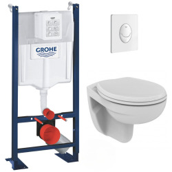 Pack WC Bâti autoportant + WC Porcher rimless + Abattant + Plaque Blanche (ProjectPorcher-3)