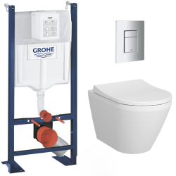 Grohe Pack WC Bâti Autoportant Rapid SL + WC sans bride Integra + Abattant softclose + Plaque chrome (ProjectIntegraRimless-1-SP)