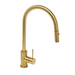 Swiss Aqua Technologies Mitigeur évier à levier sur pied 44 cm avec douchette extractible 2 jets, or brossé (SATBAUR286BG)