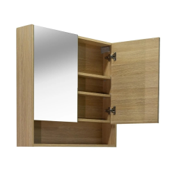 Armoire de toilette assemblée 80x75 cm, stratifié, 4 étagères, miroir, couleur chêne (LUCCA80CABD)