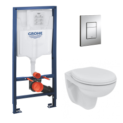 Pack WC Rapid SL + cuvette suspendue sans bride Porcher + plaque Grohe Skate Cosmopolitan chrome (RapidSL-PorcherRimless)