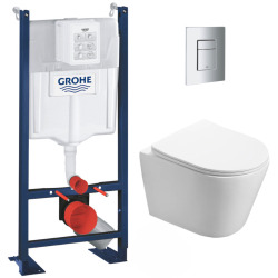 Pack WC Bâti autoportant + WC sans bride SAT Infinitio + Abattant softclose + Plaque chrome (ProjectInfinitio-5)