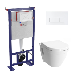 Swiss Aqua Technologies Pack WC bâti-autoportant + Cuvette Vitra S50 + Abattant softclose + Plaque blanche (SMART-S50-4)