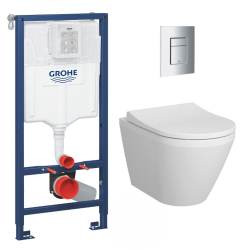 Grohe Pack WC Bâti-support Rapid SL + Vitra Integra WC sans bride + abattant soft close + Plaque de commande WC Skate Cosmopolitan