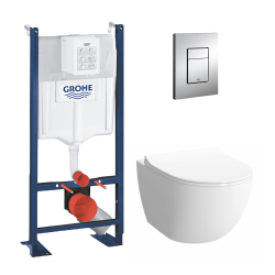 Grohe Pack WC Cuvette Compacte Sento RIM-EX (sans bride) + Rapid SL autoportant NF + plaque chrome (ProjectSentoRimlessCOMPACT-1)