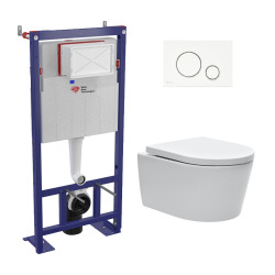 Pack WC bâti-autoportant + WC SAT sans bride fixations invisibles + Abattant softclose + Plaque blanche (SMART-SATrimless-M271)