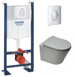 Grohe Pack WC Bâti autoportant + WC suspendu Swiss Aqua Technologies GreyInfinitio sans bride + Abattant softclose + Plaque Chrome