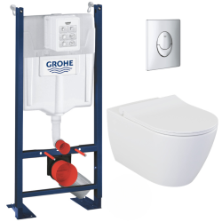 Grohe Pack WC Bâti-support Rapid SL + WC sans bride Bello + Abattant softclose + Plaque Chrome (ProjectBello-2)