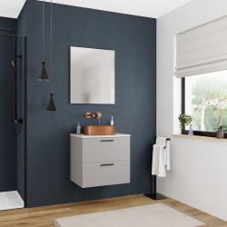 Set complet 60 cm : plan vasque blanc mat + meuble assemblé certifié FSC, gris perle (CERAMIA-4LG60-S)